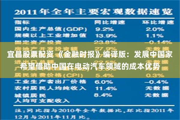 宜昌股票配资 《金融时报》编译版：发展中国家希望借助中国在电动汽车领域的成本优势